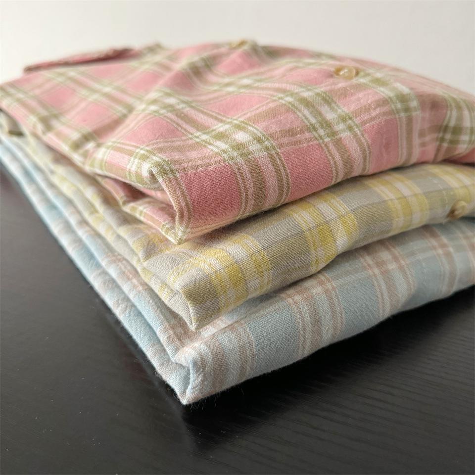 Women's American Retro Plaid Long-Sleeve Cotton-Linen Shirt Jacket