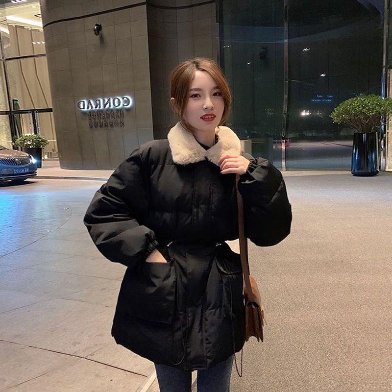 

Корейская хлопковая куртка-пуховик, зимняя стеганая куртка, свободная женская куртка в гонконгском стиле, новая летняя стеганая куртка средней и высокой талии, стеганая куртка XL 62.5 kg to 70 kg чёрный