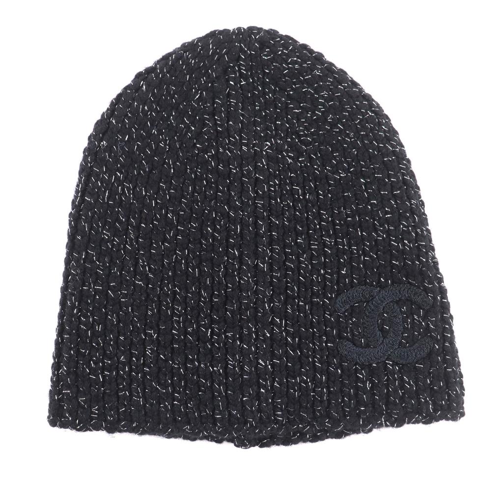 Excellent CHANEL Knit cap black cashmere Women AAB710 Used