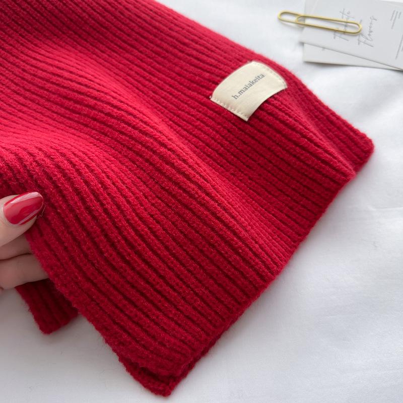 Male Female Student Child Autumn Winter Short Scarf Knitted Yarn New Year Celebration Pure Wine Red Scarf