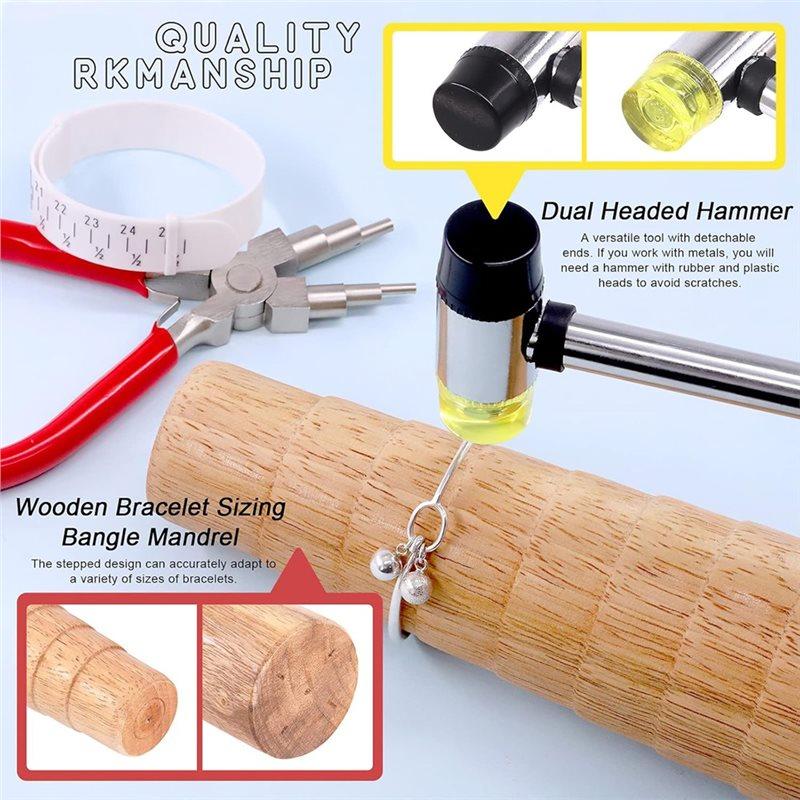 AB34-For Jewelry Pliers, Rubber Hammer, Wooden Bracelet Sizing Bangle Mandrel(5Pcs)- For Jewelry Tool Set Kit For Jewelry Making