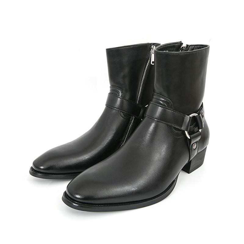 

Мода Модный бренд Мужские дышащие уличные ковбойские ботинки Классические черные осенние Удобные на молнии сбоку Заостренный носок Высокий верх Кожаная обувь 46 чёрный