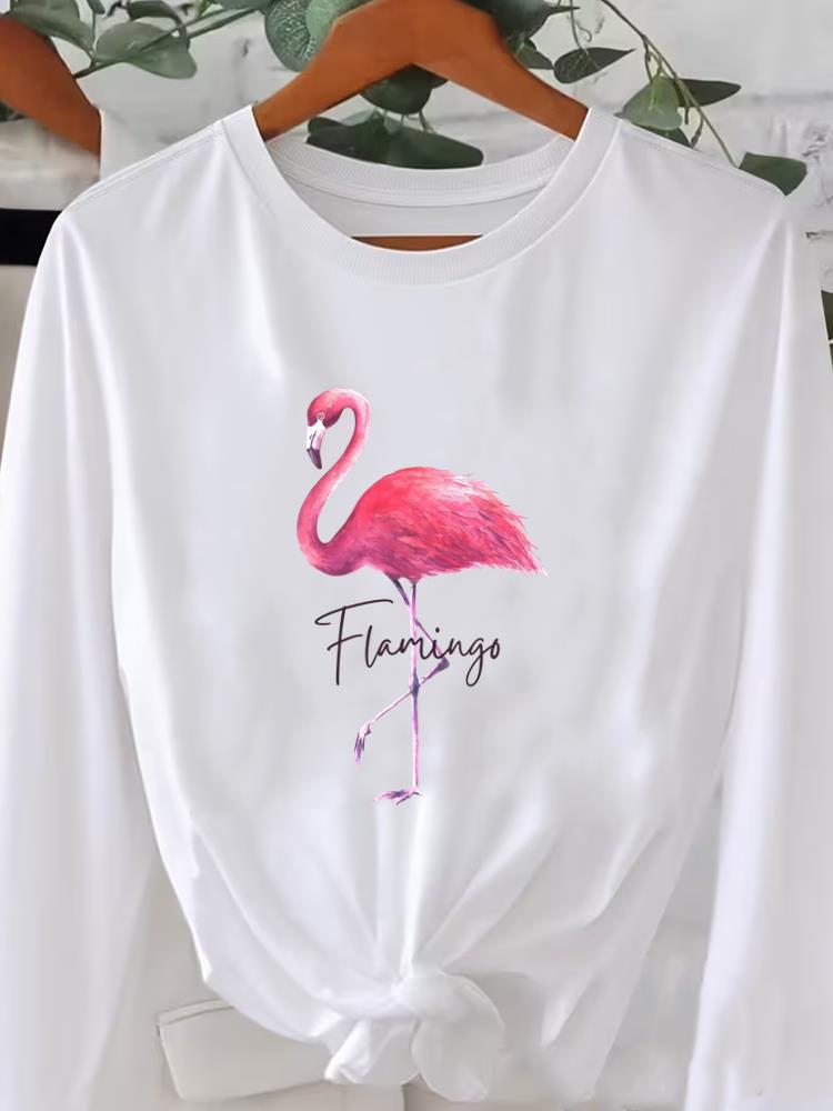 (Asian Size) Flower Trend Cute Graphic Tee O-neck Print T Shirt Casual Clothing Women Autumn Winter Spring Fashion Top Long Sleeve T-shirts