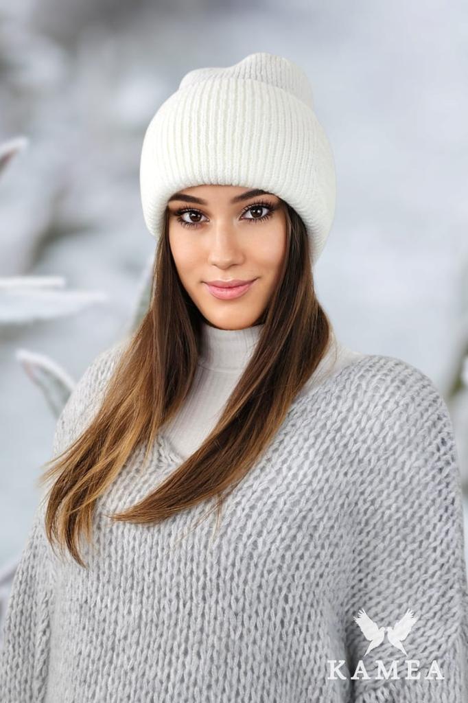 Alma Winter Fluffy Ribbed Hat Color White