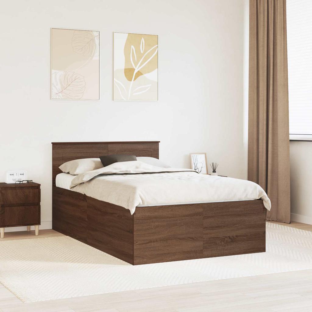 Bed Frame Brown Oak Look 120 X 190 Cm Wood Based Panel
