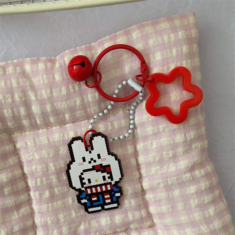 Cute Bunny Hello Kitty Bell Star Keyring Keychain Pendant Phone Chain Sweet Kt Cat Backpack Charm Bag Hanging Ornament Girl Gift