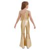Kids Sparkly Jumpsuit Off-shoulder Sleeveless Sequin Tassels Flared for Pageant Show
