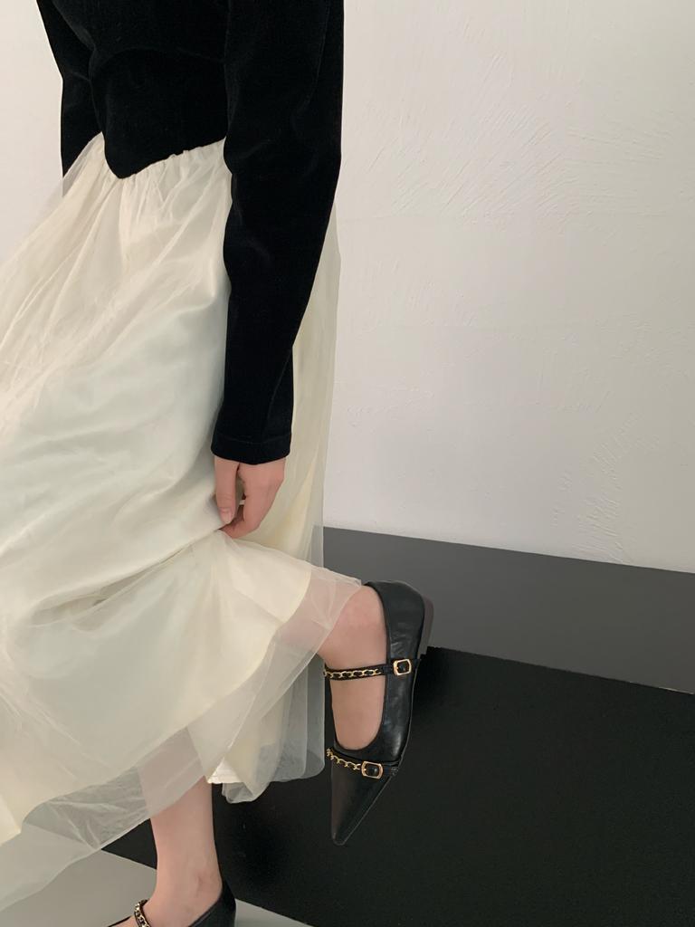 2025 spring new fashion pointed one word with soft leather Doudou shallow mouth flat bottom foot cover ballet outer wear women's single shoes