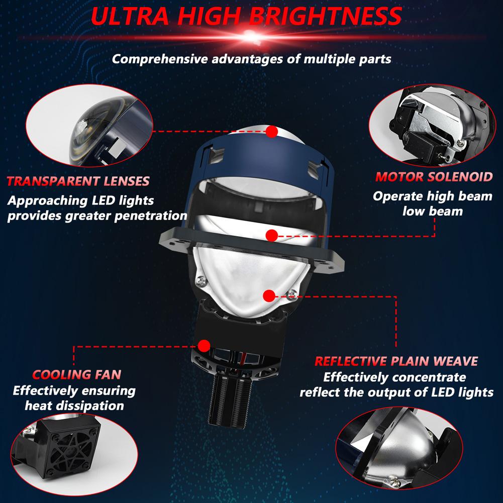 T03 3,0 Zoll LED-Projektorlinse 6000K LED-Scheinwerferlampen H4 H7 9005/9006 IP68 Wasserdicht Abblendlicht Fernlicht mit Farb-Cut-off-Linie