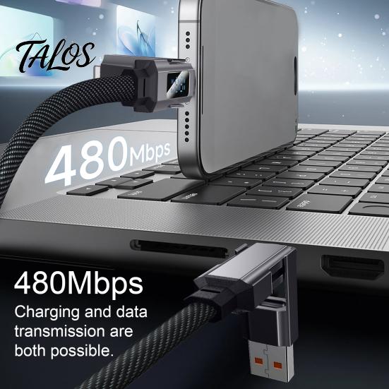 Talos Multi-Level High-Power Data Cable, Fast Charging Up To 100W, USB Type-C 8-Pin Charger Cable with Real-Time Digital Display, Durable Braided for