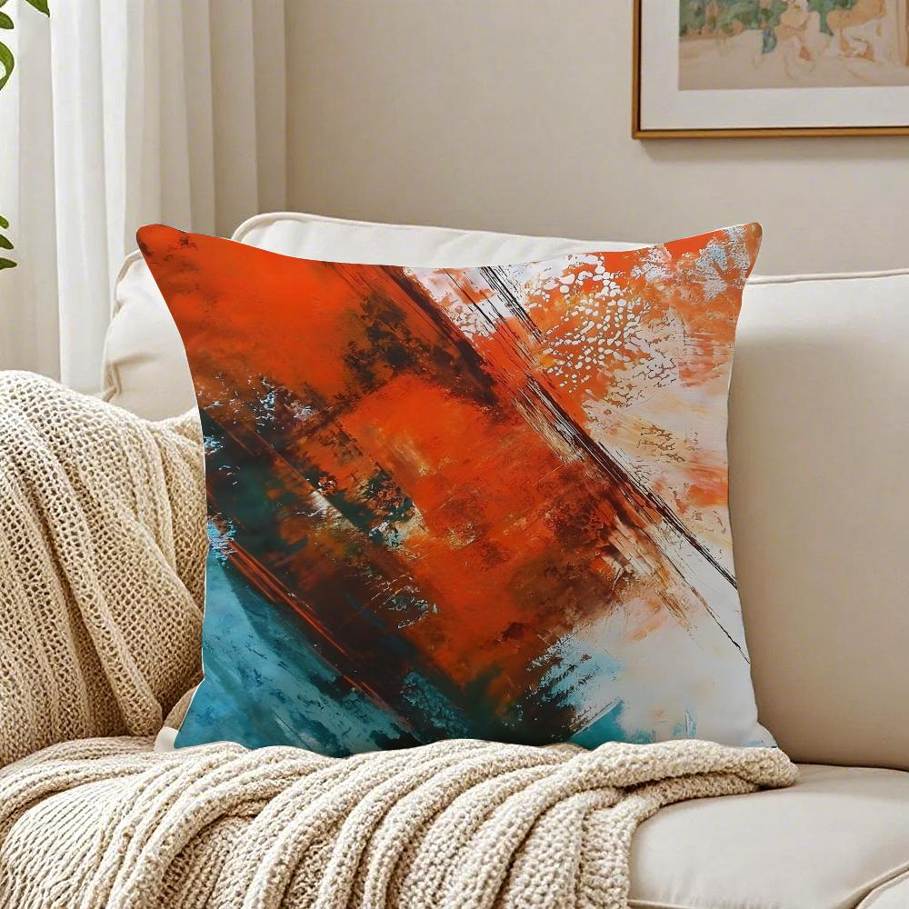 Modern Brushstroke Grunge Paint Pattern Pillow Case Double-Sided Plush Sofa Cushion Covers Organic Breathable Invisible Zipper