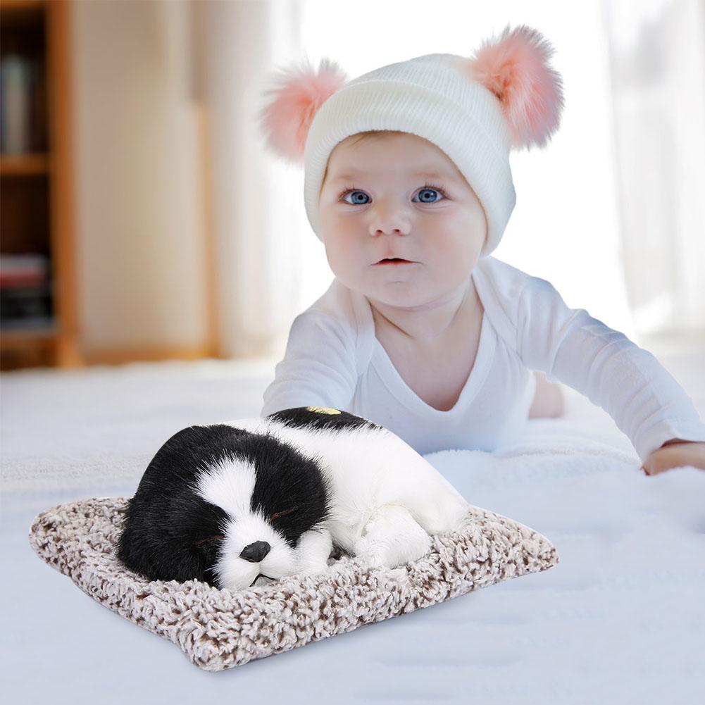 Simulation Sleeping Dog Puppy Ornament Animal Plush Toy Bamboo Charcoal Decor (Black+White)