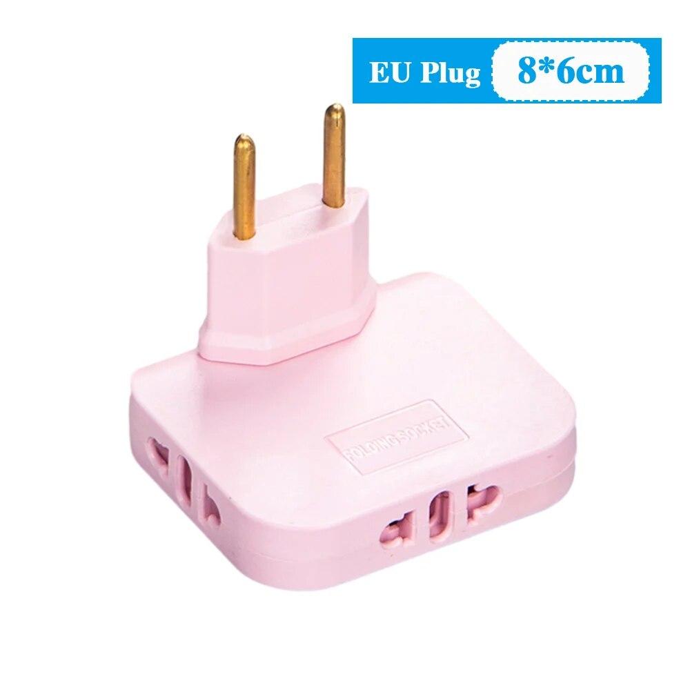 

Электрические розетки ЕС, адаптер, складной 3 в 1, вращающийся на 180 °, регулируемый зарядный преобразователь, розетка EU розовый