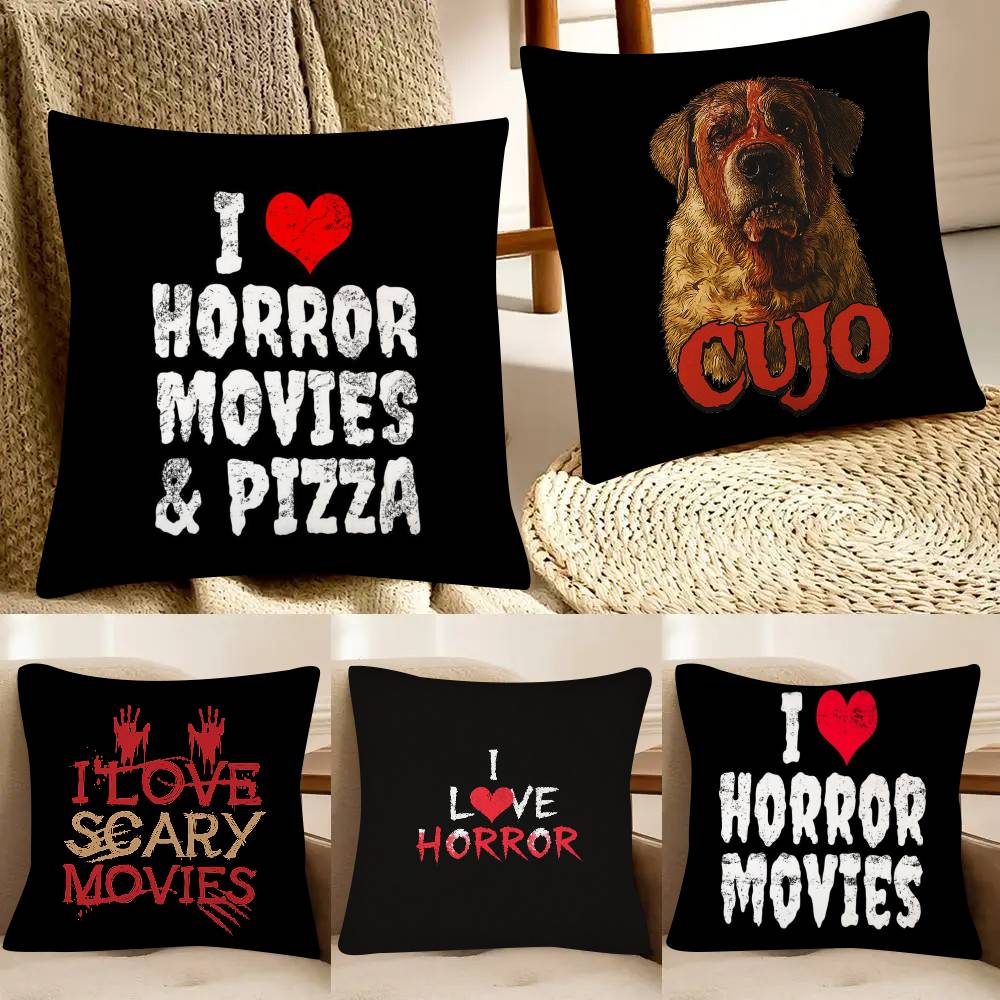 Creative I Love Horror Movie Pillow Case Fashion Square Pillowcase Bedroom Sofa Room Ins Decoration Leisure
