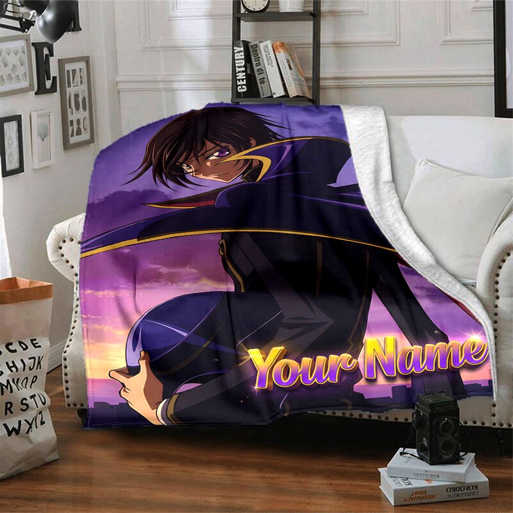 1pc Code Geass Blanket with Custom Name, Gift, for Men and Women, Soft Blanket, Good for Sofa Bed Couch Travel, Lightweight Flannel Blanket