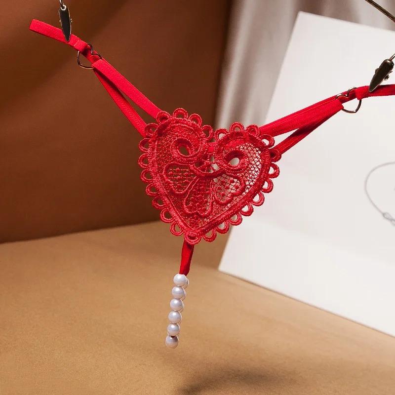 Sexy Lingerie Women Transparent G-strings Thongs Crotch Opening Lace Panties with Bowknot for Ladies