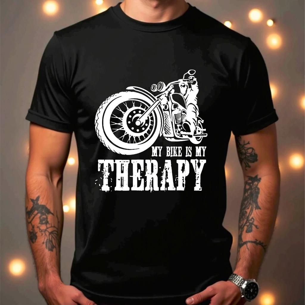 Biker T-Shirt, Mens Funny Motorbike Racer My Bike Is My Therapy Biker Gift Tee