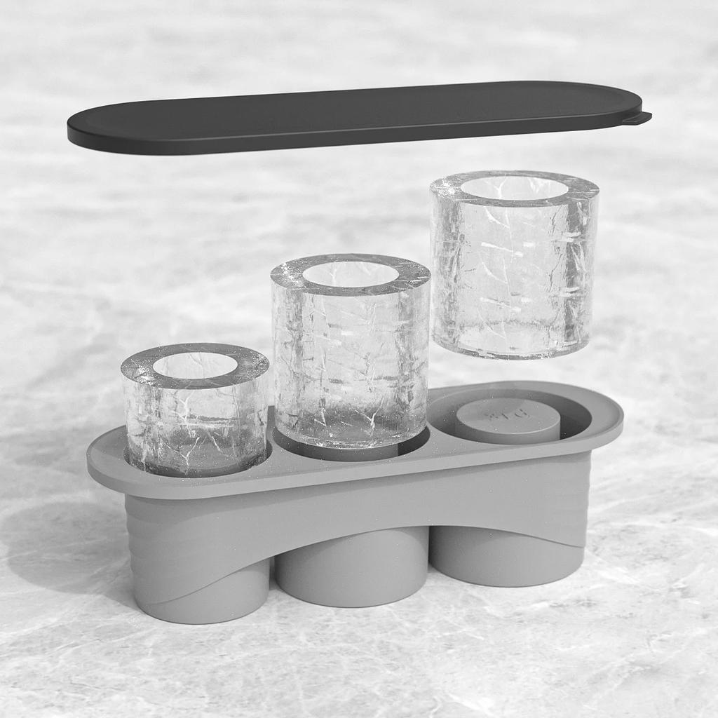 Ice Cube Tray for Tumbler Cup 30Oz-40Oz 3 Pcs Silicone Cylinder Ice Mold with Lid and Bin for Freezer, Easy Fill and Release Ice