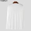 INCERUN Men Beading Low Cut Neck Long Sleeve Fitted Tops T-shirts Undershirts