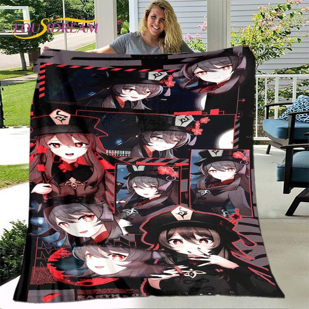 Gra animowana 3D Genshin Impact koc, koc flanelowy rzut koc, miękki ciepły koc do salonu łóżka do sypialni Sofa prezent