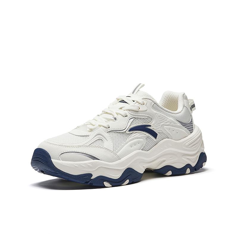 Anta Synthetic Leather Fabric Trendy Versatile Low-Top Casual Shoes Men sneakers Ivory-White Silver Deep-Navy-Blue 912638809-1