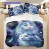 Katzenmuster Bettwäsche Steppdecke Set Bettbezug Kissenbezug Heimdekoration Geburtstagsgeschenk (1 Bettbezug + 2 Kissenbezüge, ohne Füllung)