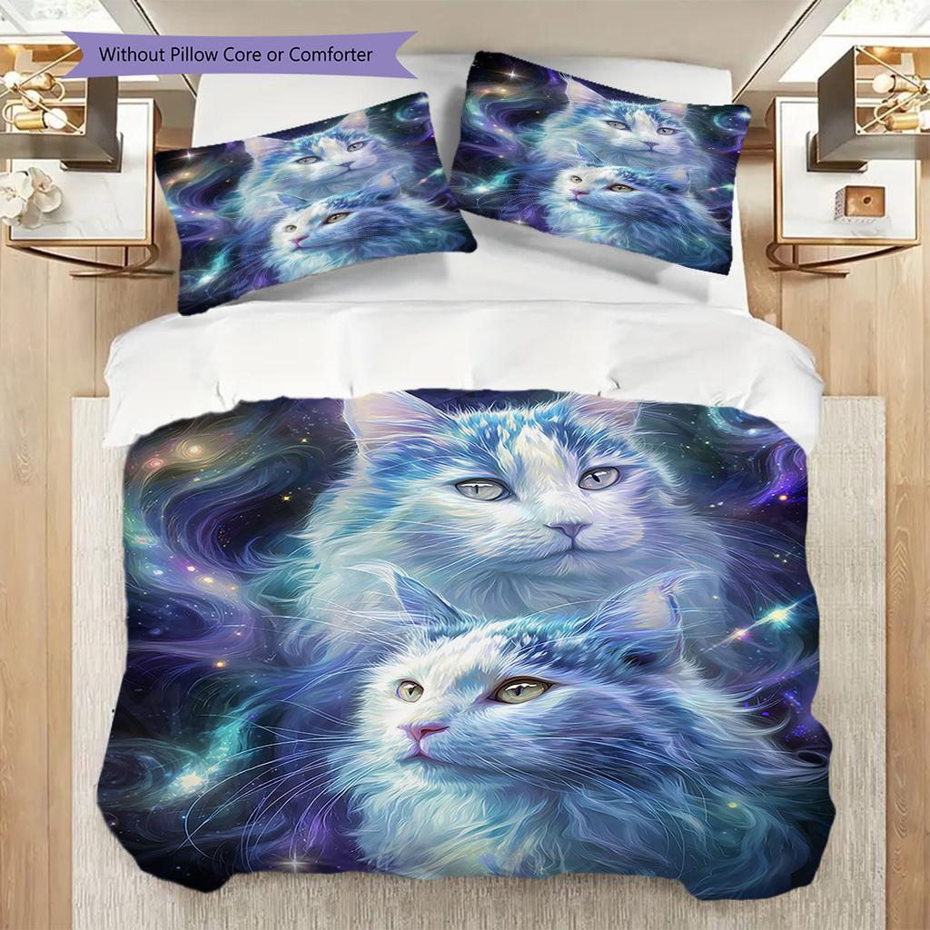 Katzenmuster Bettwäsche Steppdecke Set Bettbezug Kissenbezug Heimdekoration Geburtstagsgeschenk (1 Bettbezug + 2 Kissenbezüge, ohne Füllung)