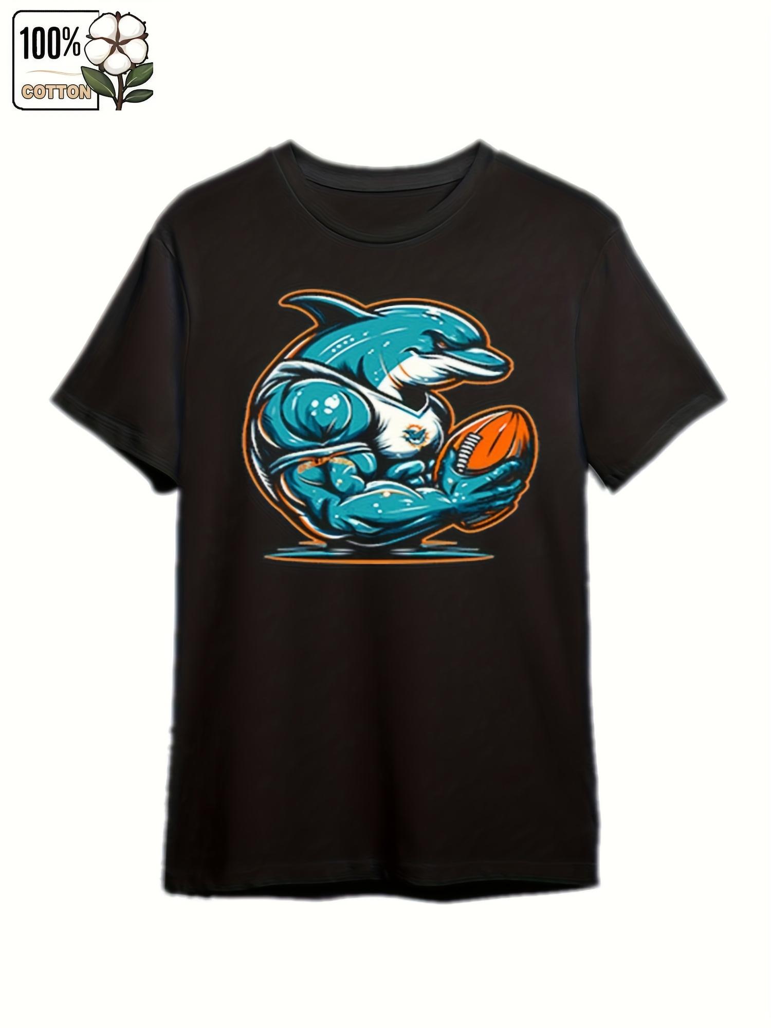 Black Short Sleeve T-shirt with Playful Dolphin #1 T Graphic - Navy Blue & Orange Sports Design XXL
