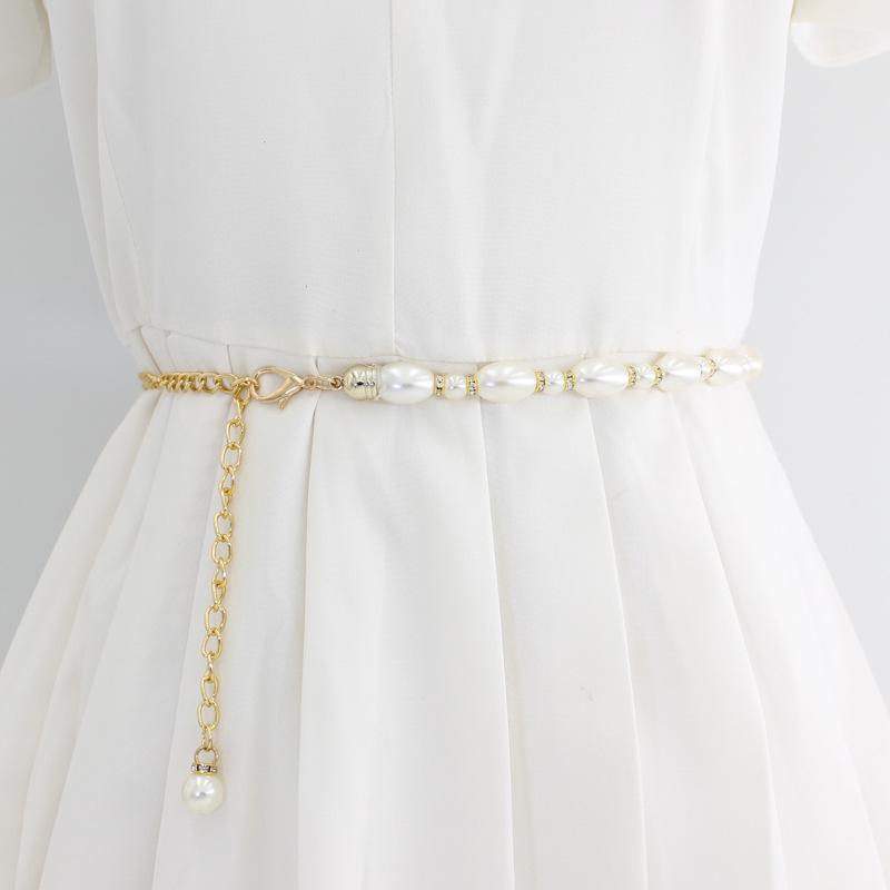 Spring And Summer Women'S Simple Dress Decorative Waist Belt With Suit Skirt Personalized Rhinestone Inlaid Pearl Waist Chain