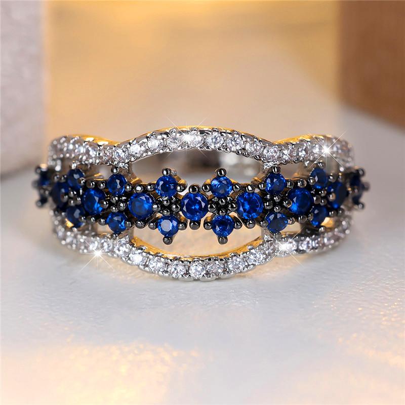 Cute Female Small Blue Round Zircon Stone Ring Charm Silver Color Wedding  For Women