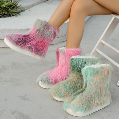 Damen Florale Fleece Mittelhohe Schneestiefel, Plüsch Warme Winterschuhe, Große Größen Herbstschuhe