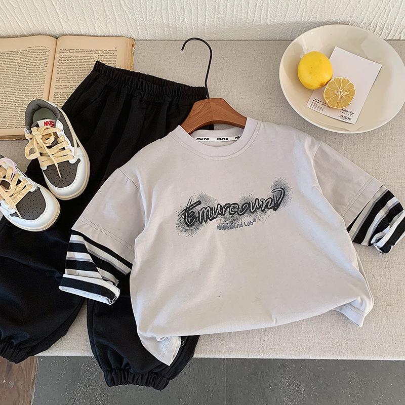 

2025 Весенняя мужская корейская полосатая рубашка два в одном с длинным рукавом 140 cm