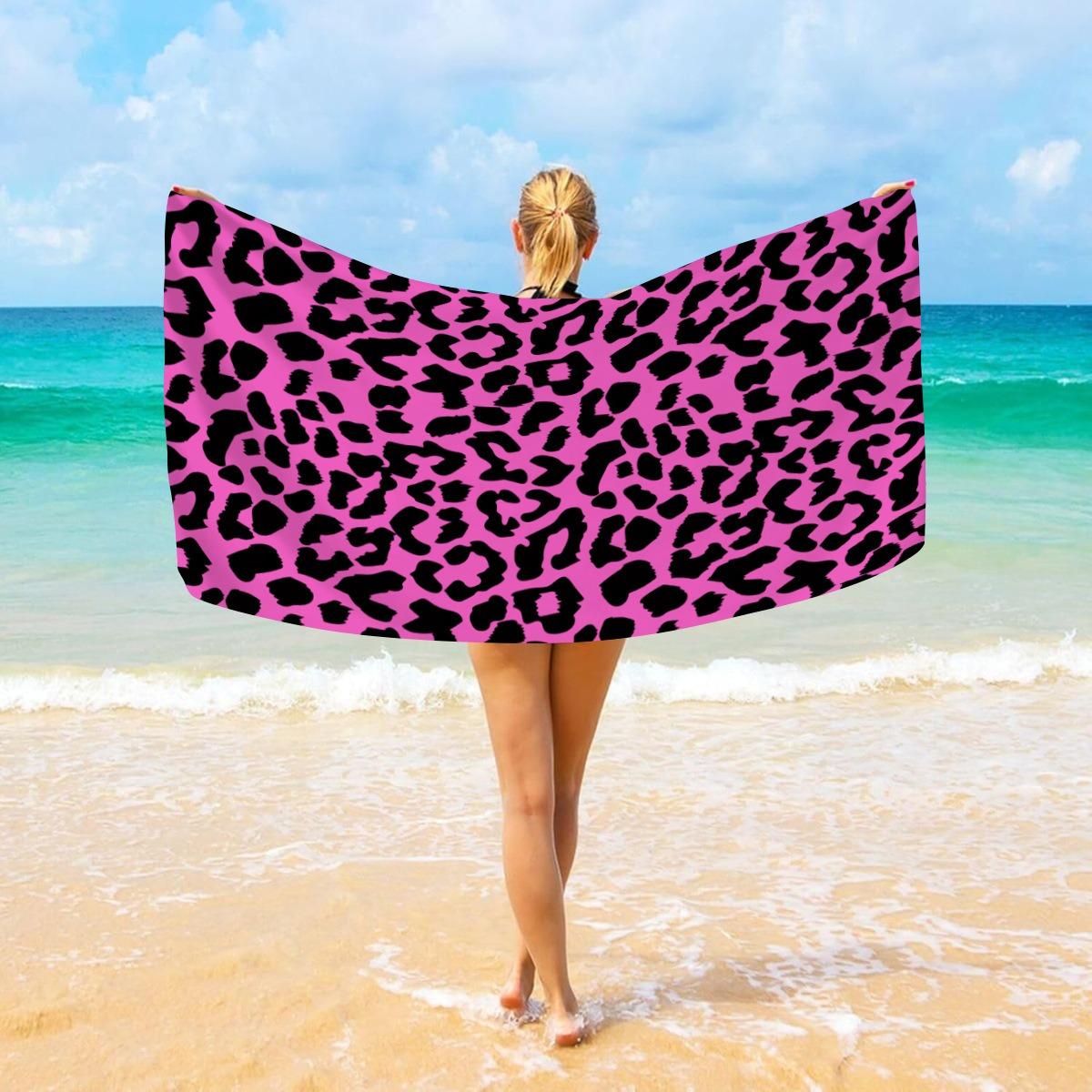 

Neon Color Block Leopard Print Beach Towel Fashion Animal Leopard Print Soft Absorbent Quick Dry Beach Blanket for Vacation W30*H60(CM)