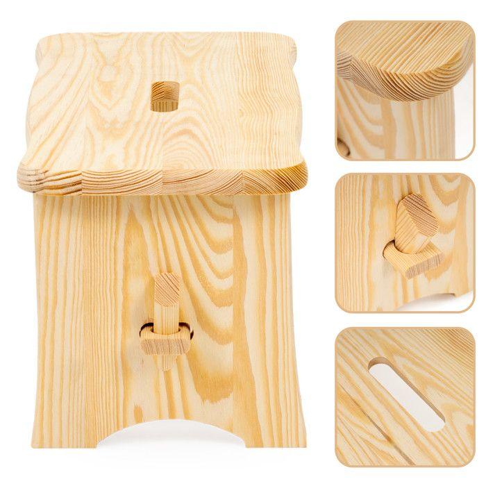 Tabouret en bois marchepied - SPRINGOS - WF0001 - pin naturel - non verni - 39x19x20 cm