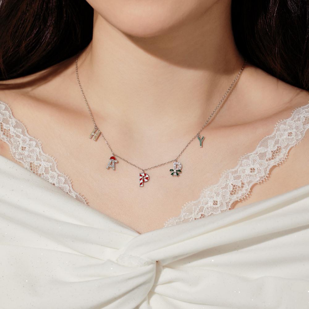 Holiday Bestseller S925 Sterling Silver Candy Cane Zircon Necklace for Women