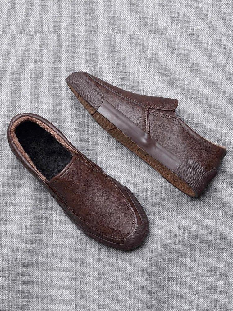 2025 new men's shoes winter trendy shoes one-pedal leather shoes men's business casual shoes velvet thermal cotton shoes men's