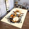 Stylish Drum Set Design Carpet with Orange and Black Patterns, Music Decor Suitable for use as an anti-slip for living room bedroom sofas