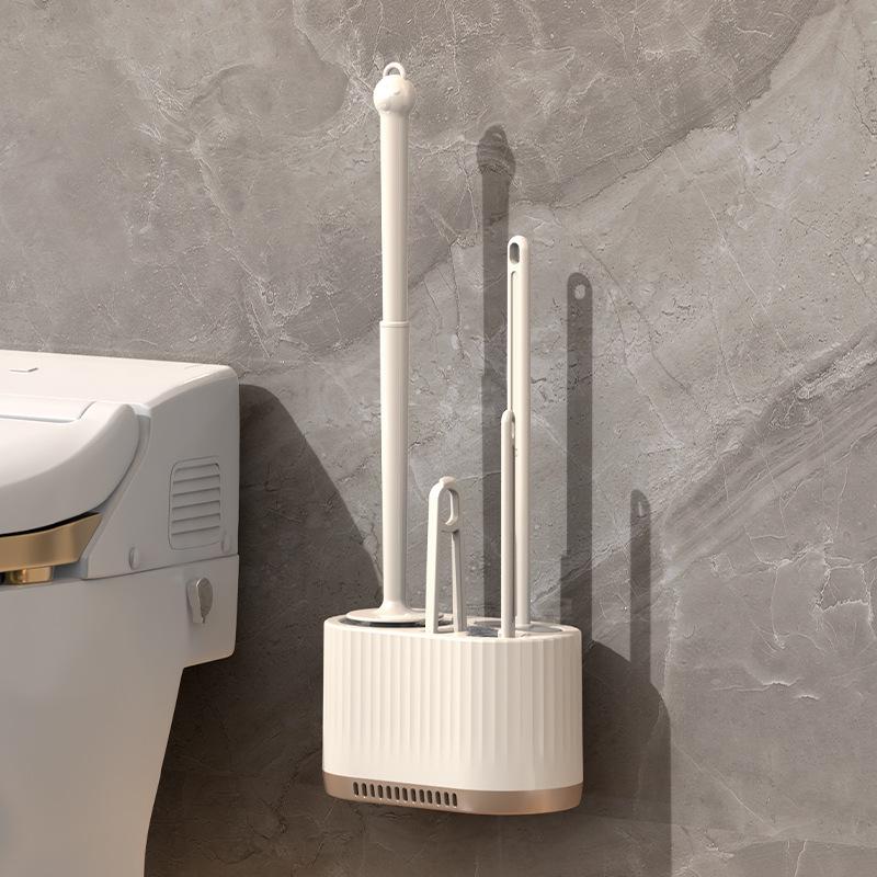 Wall-Mounted 3-in-1 Drainable Toilet Brush Set for Bathroom Corner Cleaning