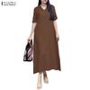 Vestido largo suelto informal de manga corta con cuello vuelto para mujer
