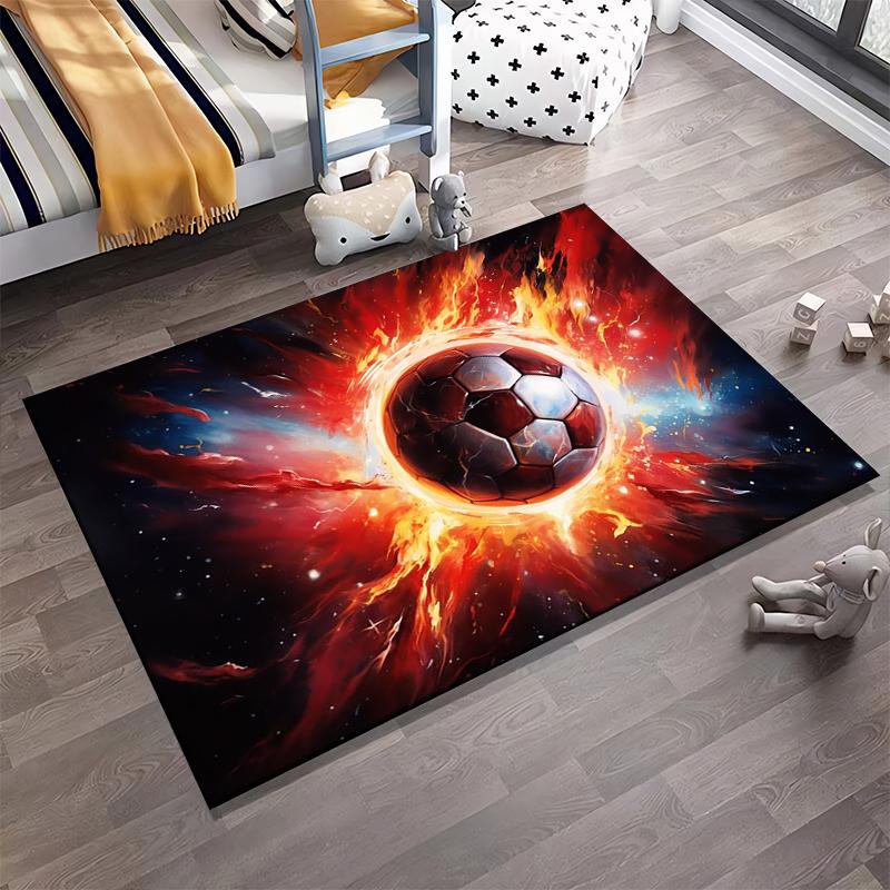 Fiery Soccer Ball Carpet with Space Background for Home Decor Suitable for use as an anti-slip for living room bedroom sofas