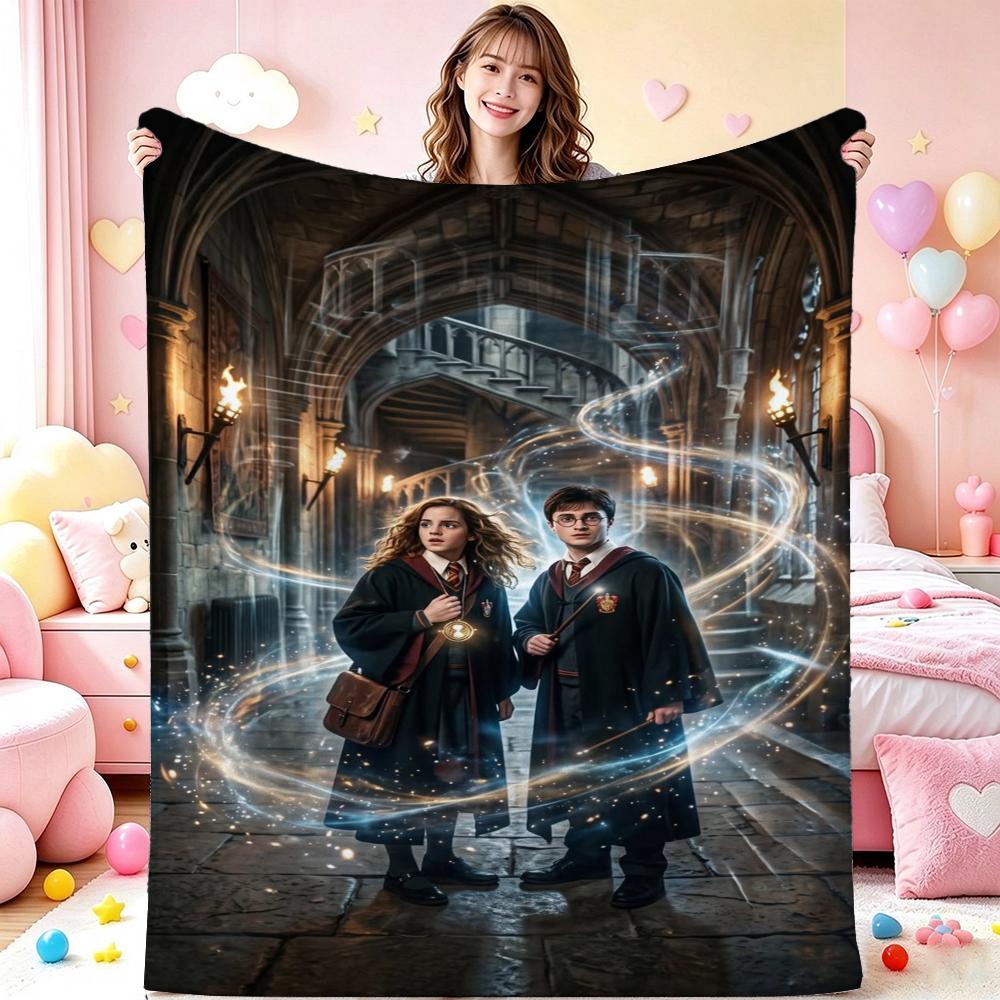 Wizard'S Magical Night Pattern Theme Flannel Blanket Suitable For All Seasons For Living Room Bedroom Gaming Room Lightweight Home Decor