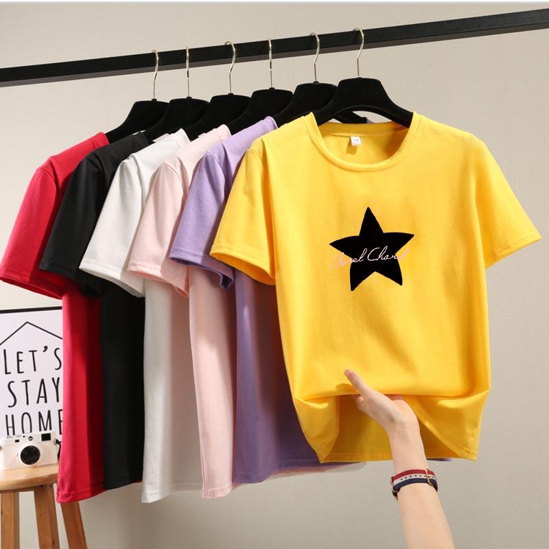 2025 Sommar Casual lös student T-shirt Dam t-shirts Harajuku grafiskt tryck Kortärmade T-shirts Dam Y2k Toppar