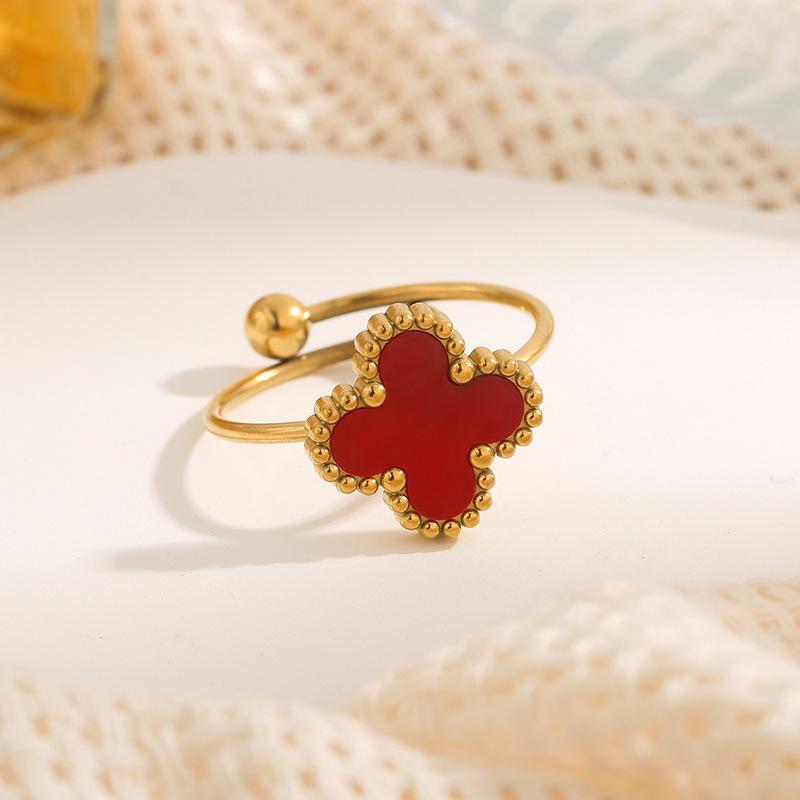 New Four-Leaf Clover Women's Titanium Steel Ring Opening Adjustable Finger Ring Small Design Sense Of Jewellery
