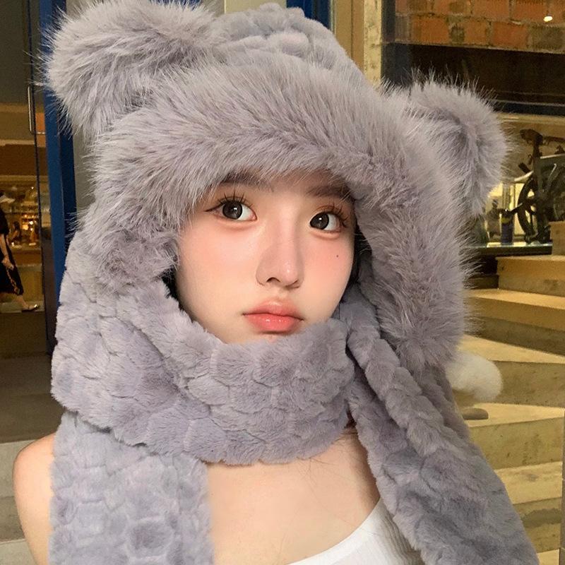 Autumn and Winter Warm and Cold Proof Thickened Hooded Cycling Windproof Ear Protection Plush Scarf