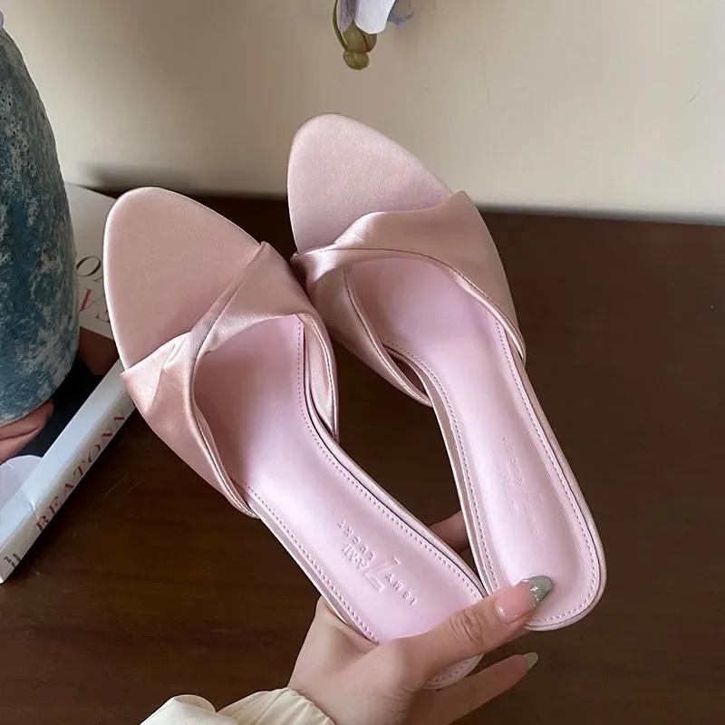 Vysoce kvalitní saténové pantofle na vysokém podpatku Dámské Letní Sexy Sandály s otevřenou špičkou Elegantní Společenské šaty Tenké lodičky Sandalias