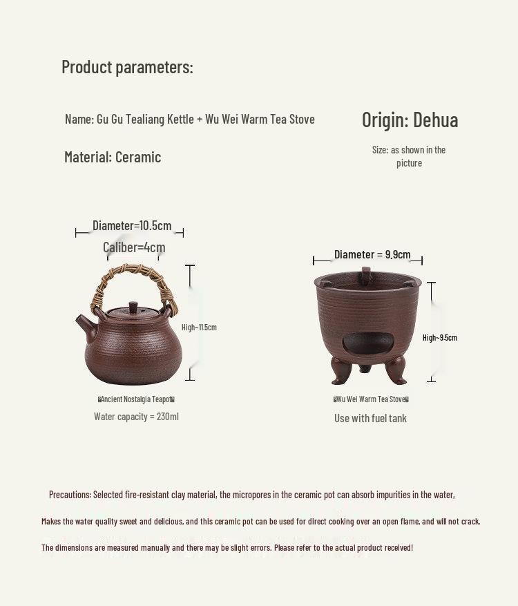 Guanlan Retro Chinese Coarse Pottery Tea Stove Set with Handle for Outdoor Camping