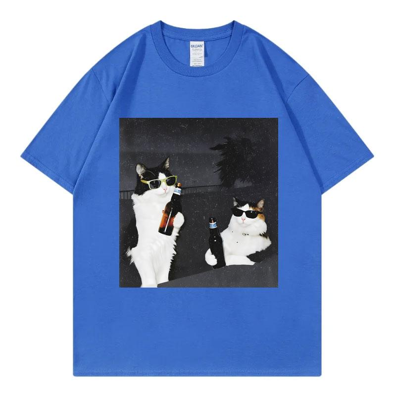 Bier Katze Kumpel Lustiges Meme T-Shirt Unisex Unisex Mode Vintage Kurzarm T-Shirt Sommer Lässig Locker Baumwolle T-Shirts Streetwear