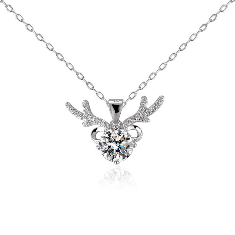 925 Sterling Silver Women's Antler Pendant Necklace - Elegant Light Luxury Christmas Gift