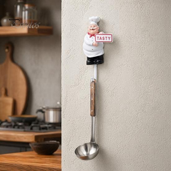 No Damage Wall Hook Cute Chef Shape Hook, Strong Resin Kitchen Punch Bearing Capacity Adhesive Backing Decorative for Home Hang Utensils Dishcloths