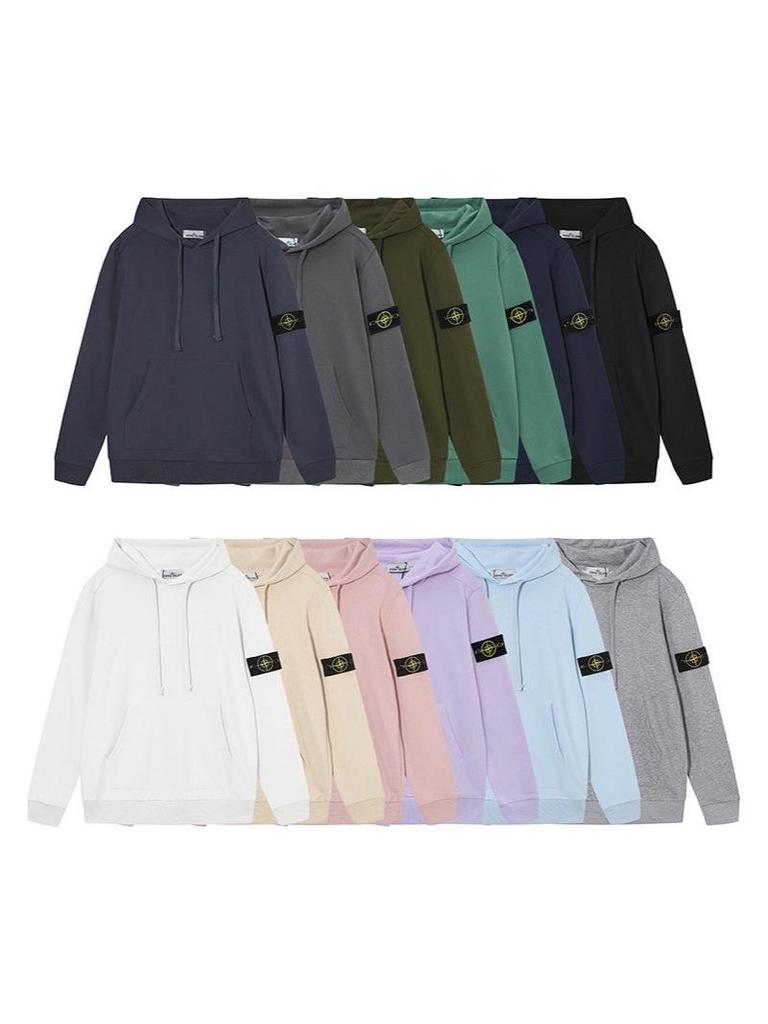 Stone Island Unisex Classic Solid Color Badge Hoodie Sweatshirt
